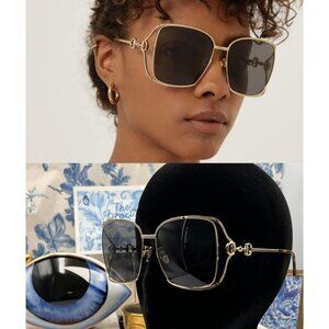 🆕 GUCCI BNWOT GG1020S - 003 Square Gold Rimmed Horsebit Sunglasses